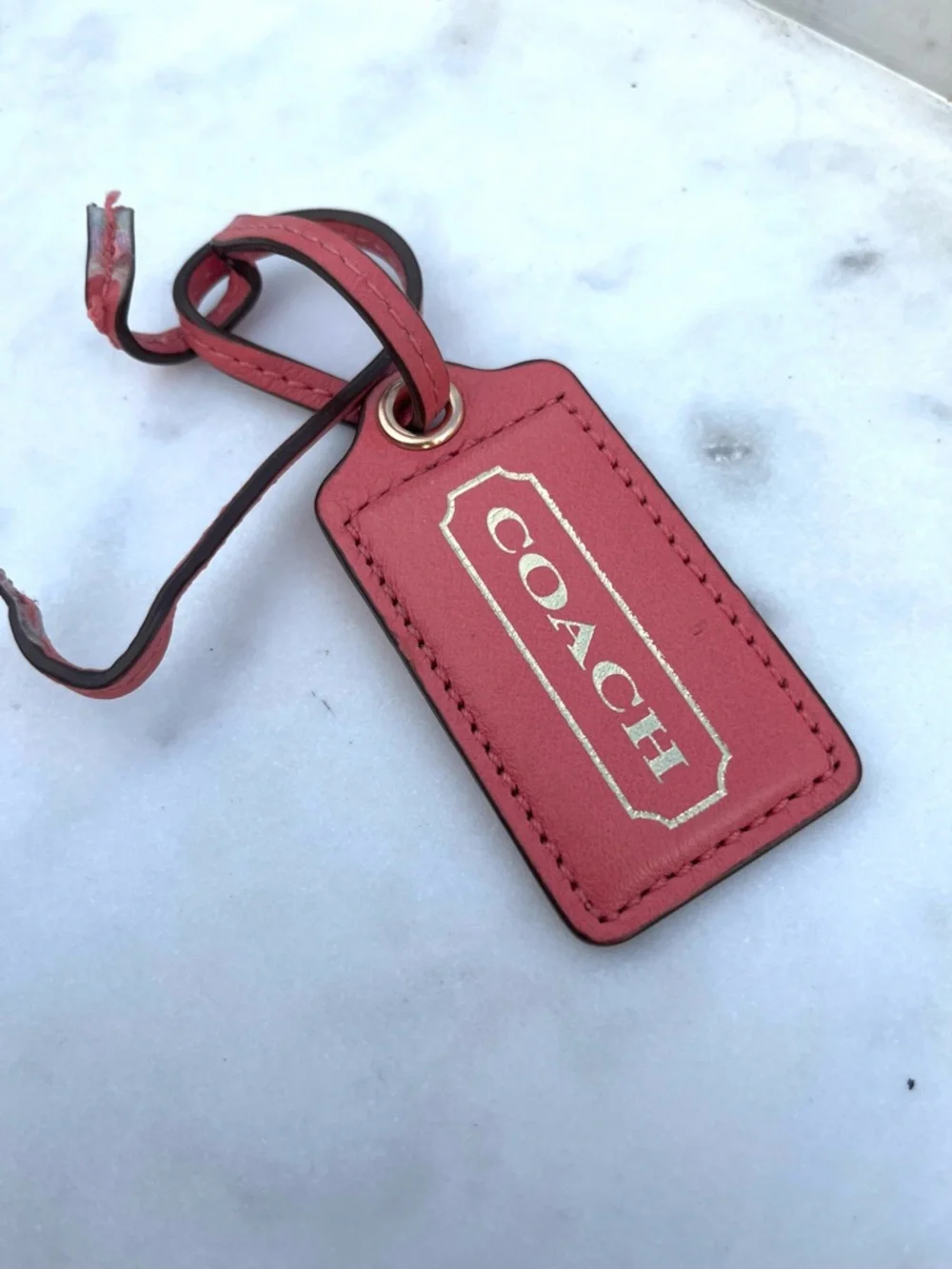 COACH Vintage Leather Hang Tag, Coral Pink LARGE - Picture 2 of 3